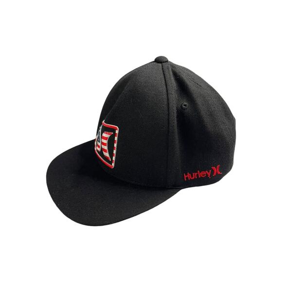 Hurley USA Flag Embroidered Black Snapback Hat Adjustable Flexfit Patriotic Cap - Picture 3 of 11